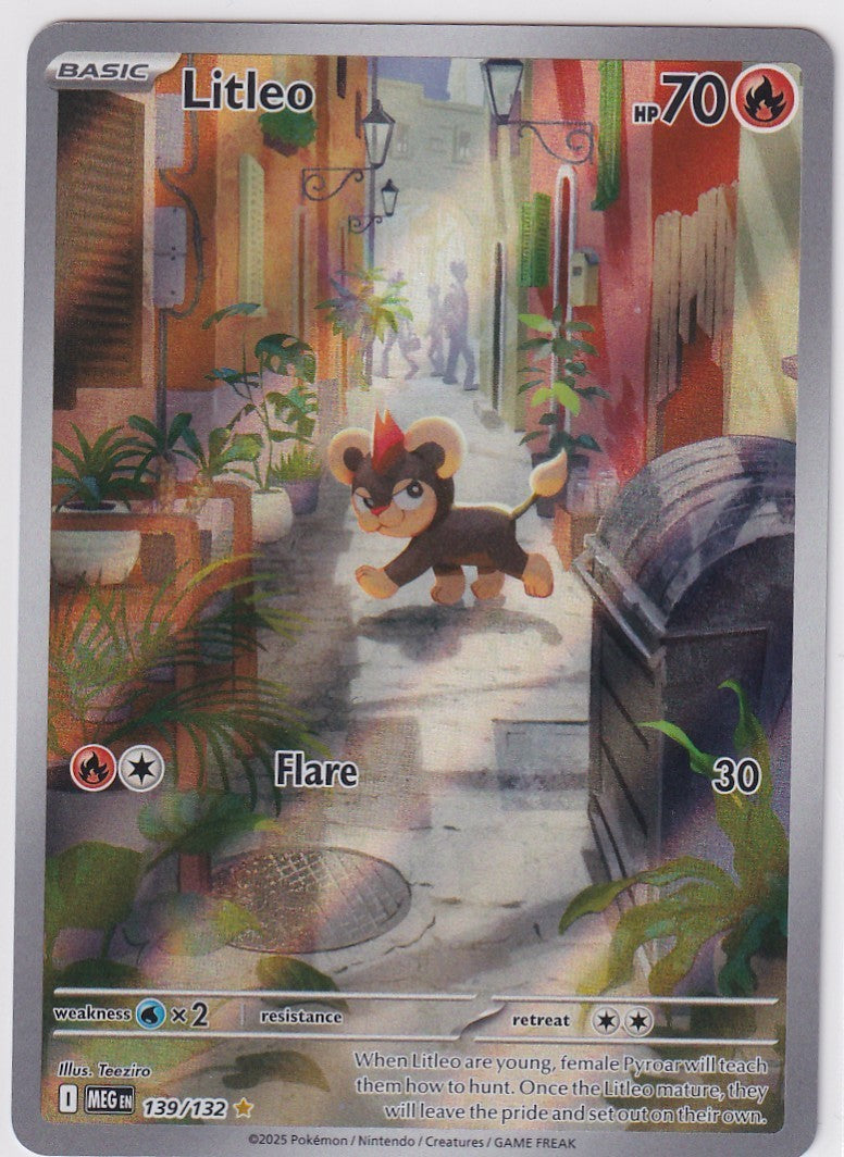 Pokemon TCG Litleo 139/132 Me01: Mega Evolution Illustration Rare Holo NM